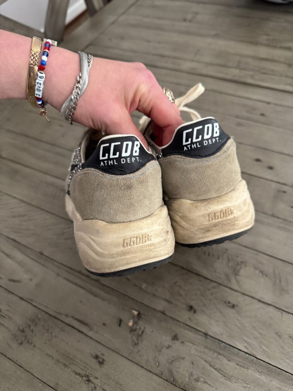 Golden Goose Running Sole Sneaker in Silver Glitter and Dove Gray Suede 39 - Picture 7 of 11